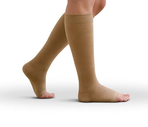 Meia Elástica Casual Algodão Panturrilha 3/4 Bege Compressão 20-30mmHg - Aberta - Sigvaris