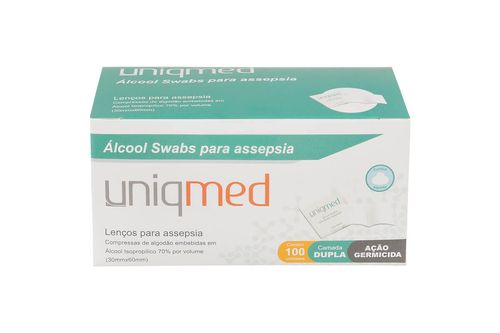Álcool Swabs para Assepsia - Caixa 100un - UniqMed