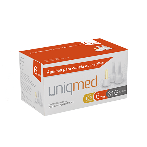 Agulhas para Caneta de Insulina 6mm 31G - Cx 100un - UniqMed