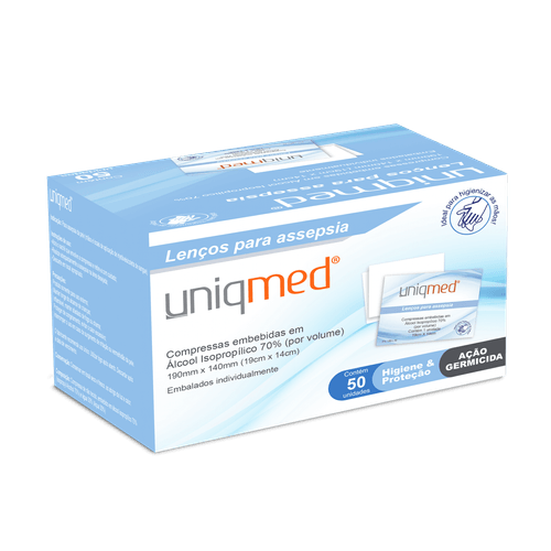 Lenços para Higiene embebidos em álcool 70% (19x14cm) - 50un - UniqMed