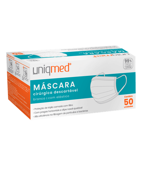 Máscara Cirúrgica Descartável Tripla Proteção - 50un - Uniqmed