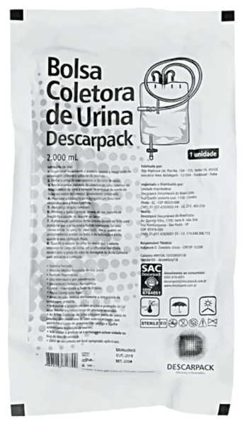 Bolsa Coletora de Urina Sistema Fechado 2000ml - Descarpack