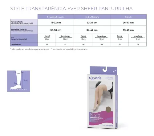 Meia Elástica Panturrilha Ever Sheer Compressão 20-30mmHg Aberta Natural Escuro - Sigvaris 782